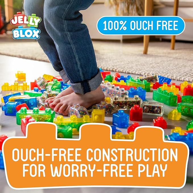 Jelly Blox Classic Castle Set | Includes 45 Pieces | Toddler &amp Preschool Building Blocks Kids Can Squeeze Stretch Squish | MESH ACCREDITED | Safety Tested &amp Ouch-Free | Sensory Play Toy for