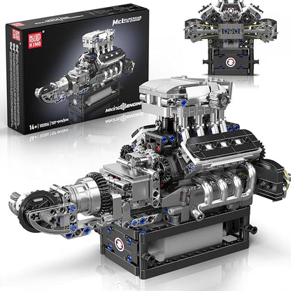 Mould King 10206 V8 Engine Model kit that Runs Build Your Own Cars Combustion Battery/Motor Blocks Sets Mechanic Engineering Construction Set STEM Toy Gift for Adults 14+ Teens(737 PCS)