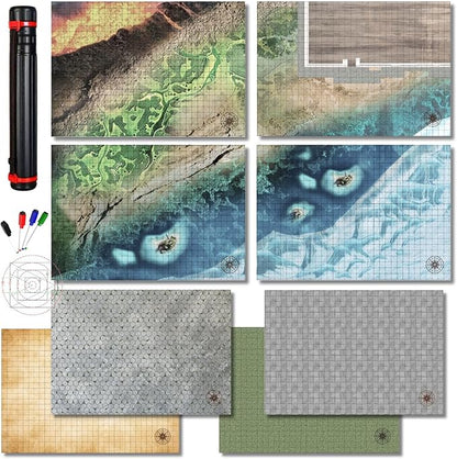 iPEAU|DND Map Starter Set Tabletop Mat 4 Dry Erase Boards 23×33 with 1 Grid&ampHex RPG Battle Mat for Dungeon and Dragons Accessory Pathfinder&amp Warhammer Reusable Flexible GM Layout System Acce