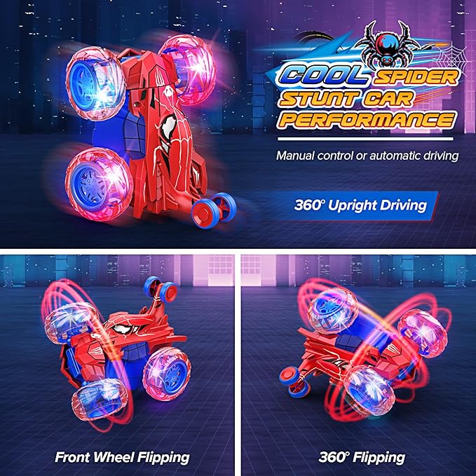 Remote Control Car RC Cars Toys for Boys Ages 4-12Cool Rechargeable Stunt RC Car with 360 Flips 4WD Wheel LightsFun Outdoor Toys for Kids Birthday Gifts Chritmas 4 5 6 7 8 9 10 11 12 Year Old