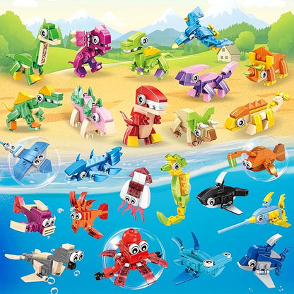 24 Party Favors Kids Building Blocks Dinosaur Sea Animals Pool Party Favors Building Set for Birthday Classroom PrizesGoodies Bag Filling Gift for Boys and Girls Ages 6-12