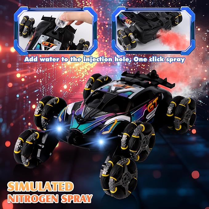Cool 6 Wheel Gesture Control RC Stunt Car Double Sided Climbing with Music &amp Spray Boys &amp Girls Ages 6 7 8-12 Ideal Christmas &amp Birthday Gift