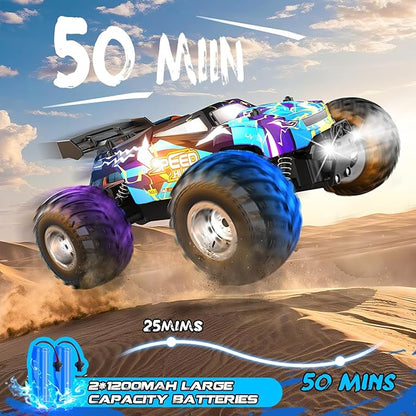 Remote Control Car 2WD Off-Road Rc Truck 20 KM/H All-Terrain RC Cars with Headlights &amp Body Lights 2.4GHz 2 Batteries Remote Control Car for Boys 4-7 8-12 Gift Toys for Boys Girls