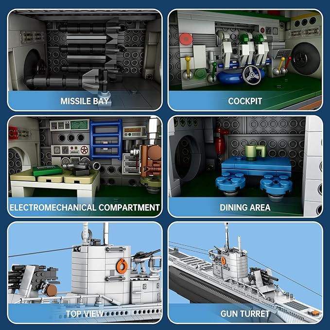Reobrix U-Boat Submarine Building Set for Adults 3660Pcs Military Warship Model Kit with Stand WWII Collectible Battleship Display with Interior Details Creative Gift for Military Fans 14+