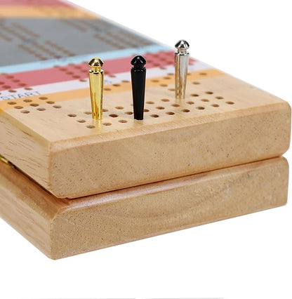 Canoe Cribbage Board Game Set Camp Nautical Print Continuous 3 Track Travel Cribbage Boards Unique Wooden Board Games for Adults 9 Metal Cribbage Pegs 12 Inches