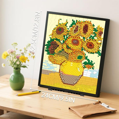HJPLPXH Pixel Sunflower Painting Frame Art Crafts for Home Office Decor Micro Mini Building Block Art Model Ideals Gifts for Boys Girls Adults (3504PCS)