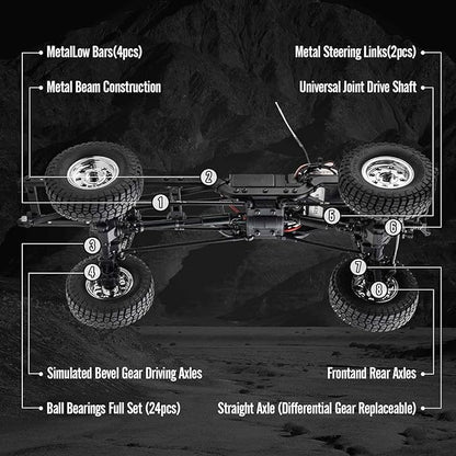EAZYRC FMS FCX18 1/18 Chevrolet K10 RC Truck Officially Licensed 4WD RC Crawler 2 Speeds Switch with LED Lights Off-Road RC Car for Adults (Black)