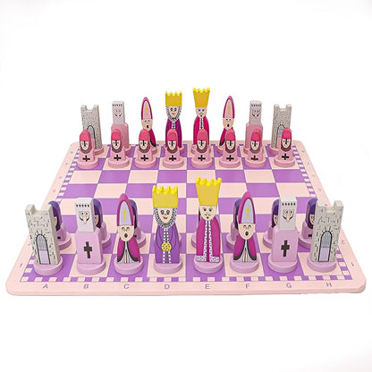 Pink Chess Set Wooden with Board Educational Adults Cartoon Board Game Cute