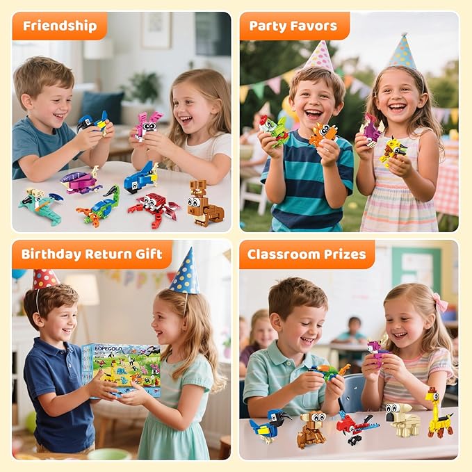24 Pack Mini Animals Easter Building Block Toy Stocking Stuffers Classroom Prizes Goodie Bags Fillers Building Set Birthday Gifts Party Favors for Boys Girls Ages 6 8 10 12