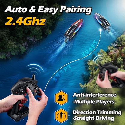 RC Boat 30KMH with 7Light ModesRemote Control Electric Fast Speed Boat for Adults Kids 8-12 Lake Pool Water PlaySelf-rightingDemoWater CoolingFull Waterproof20 MinsLow Battery Alert2.4GhzRed