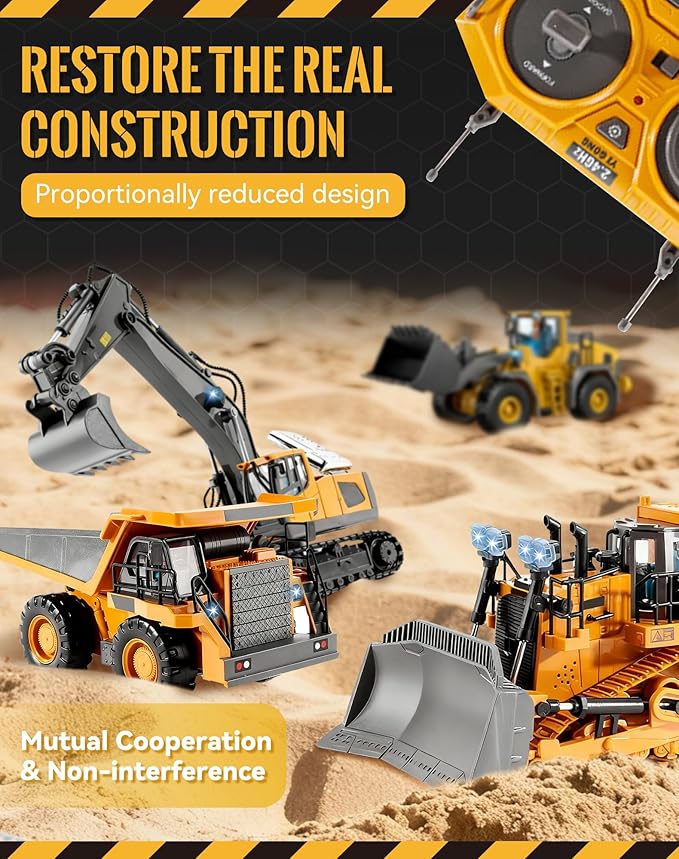 Construction Rc Set of 4 2.4ghz Remote Control Excavator 360° Rotation Lights and Sounds Command The Site Conquer The Dirt Collaborative Experience Alloy Material (1Pc-C)