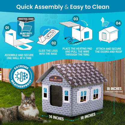 PETYELLA Weatherproof Heated Cat House for Outdoor Cats in Winter - Easy to Assemble Outdoor Heated Cat House