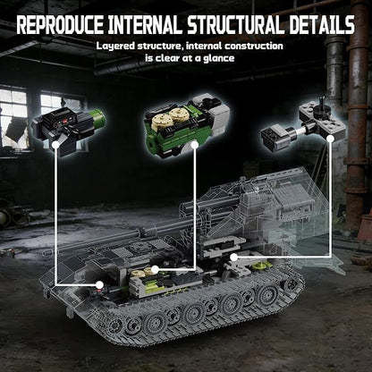 WW2 WT Auf E100 Heavy Tank Destroyer Building Sets Army Military Vehicles Collectible Model for Adults Enthusiasts 2036PCS