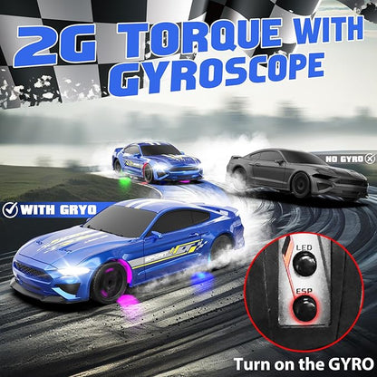 1/43 RC Drift Car Mini Drifting RC Car with Gyro 2.4GHz Full Proportional Drift Cars 4WD RTR Remote Control Cars with Colorful Lights High Speed Fast Racing Vehicle Gift for Kids Boys Adults