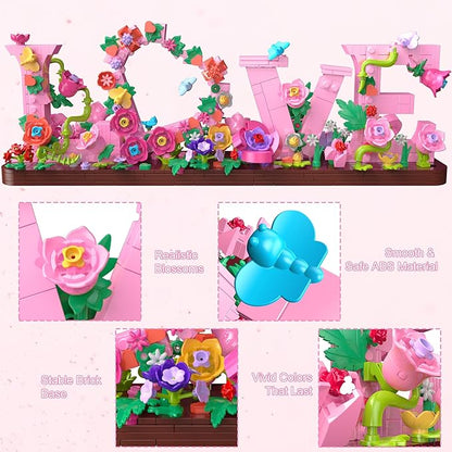 LOVE Heart Floral Building Kit 791PCS DIY Romantic Flower Brick Set Creative Anniversaries Gifts for Women &amp Men Valentine's/Mother's Day Home &amp Desk Decor Present for Ages 6+ Kids Girls