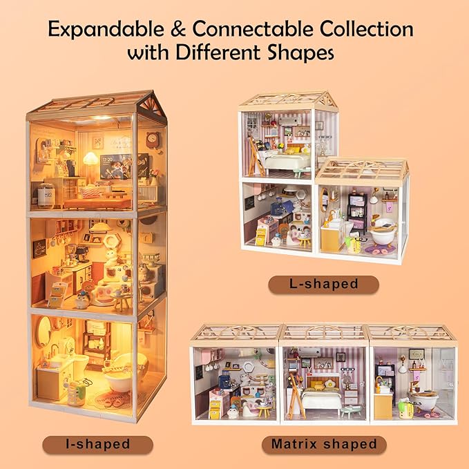 DIY Miniature House Kit for Adults LED Living Room Dollhouse Kit with Furniture &amp Roof Creative Building Toy for Mini Figures Adult Craft Kits &amp Room Decor Gift