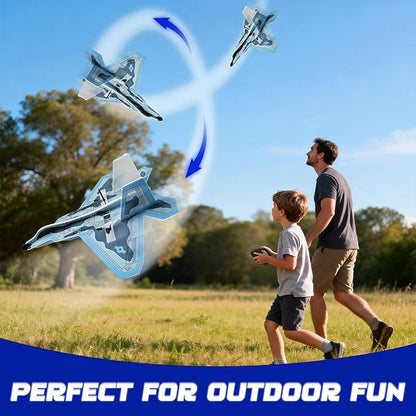 Rc Plane Remote Control Airplane For Boys Kids 6+ Adults Toy Flying Airplane Skyriders Rc Jet Easy To Fly Outdoor Glider For Kids &amp Beginners (Black-Blue)