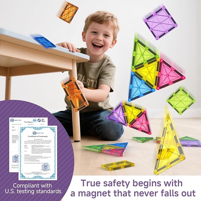 100Pcs Premium Magnetic Tiles Toys Set with Sturdy Iron Case STEM Educational Building Blocks for Kids Ages 3-5 4-8 Montessori Sensory Toys Creative Birthday Gifts for Toddler Boys &amp Girls