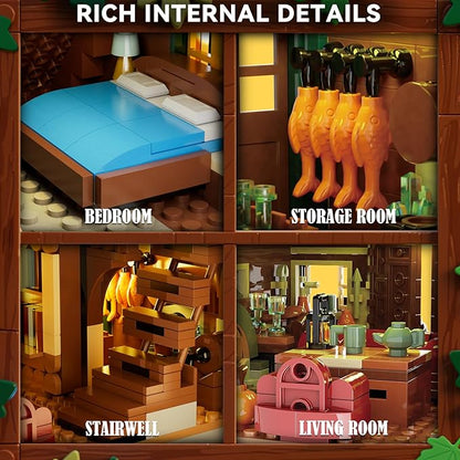 Wood Cabin Mini Building Set with Lights Forest House Building Block Kit with Animals Stream Waterwheel 2570 PCS Treehouse Construction Model Toy Collection for Adults Teens Boys Girls 12+