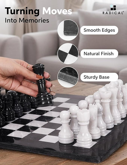 Radicaln Marble Chess Set 15 Inches Black &amp White with Storage Box Handmade Classic Board Games for Adults Luxury Marble Chess Board &amp Chess Pieces for Gifts