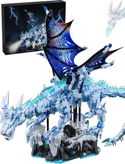 Mechanical Ice Dragon Building Set 1646 Pieces Large Fantasy Model Kit with Articulated Flapping Wings Blue Mythical Creature Decor for TV Series Fans Compatible with Major Brands