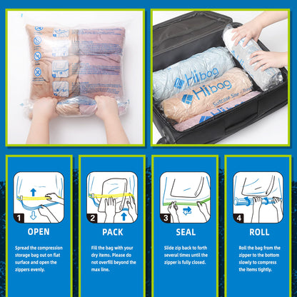 12 Compression Bags for Travel Essentials, Vacuum Packing Space Saver Bags for Cruise Accessories (12-Travel)