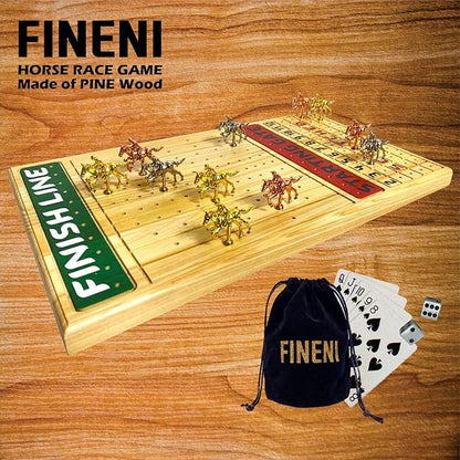 Horse Racing Game for Adults With 11 Luxurious Metal Horses (Silver Black Rose Gold) 22 Pine Wood Race Game Board Dice &amp Card Included (Log Color3)