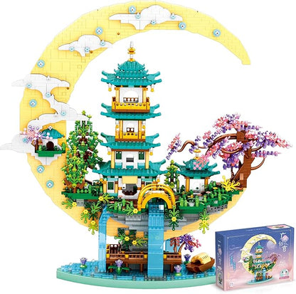 Chinese Moon Palace Architecture Building SetCherry Blossom Bonsai Bricks Micro Japanese Sakura Tree House ModelMoon-Themed Building Kit.Ideal Gift for Adults &amp Teens.