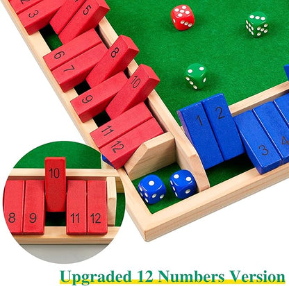 14 inches Shut The Box Dice Game 2-4 Player Upgraded 12 Numbers Wooden Board Table Math Games for Adults and Kids 12 Dices Classics Tabletop Version Games for ClassroomHomeParty or Pub