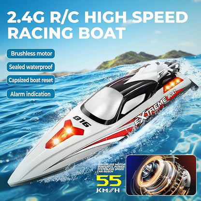 BEZGAR RC Boat 18 inch Big Brushless Remote Control Boat for Adults and Kids 55 KPH Large Fast RC Speed Boats with 2500mAh Battery Ideal Waterproof Toy Boats for Lakes - HJ816 Gray
