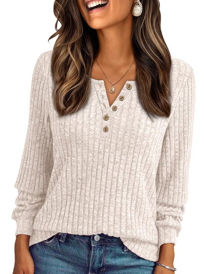 AUTOMET Long Sleeve Henley Shirts Women's Business Casual Lightweight Tunic Sweater Tops