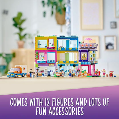 LEGO Friends Main Street Building Heartlake City Café &amp Hair Salon 41704 Modular Building Toy Doll House for Pretend Play Fun with Shops Hair Salon and Mini Dolls Gift Idea for Kids Girls Boys