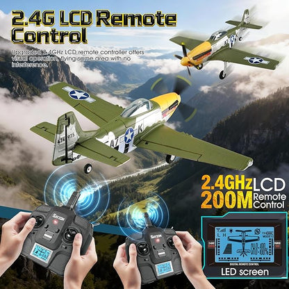 RC Plane 5 Channel P51D Mustang 510mm RC Airplane with 3D Aerobatic and 6-Axis Gyro 1406 Brushless 2.4GHz Radio RC Planes for Adult and Beginners with Spare Propeller (Regular Version- 1 Battery)