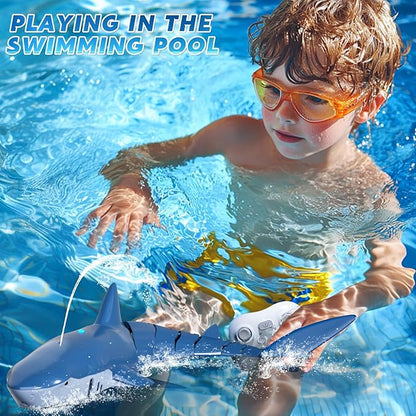 Remote Control Shark Toys for Boys Kids 1:18 Scale High Simulation Shark for Pool 2.4Ghz Electric RC Fish Boat Toys with Light &amp Spray Toy Sharks Gifts for 6 7 8 9 Year olds Kid Boys Girls
