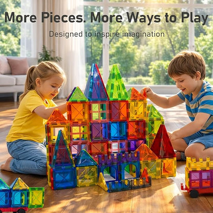 LATI 130-Piece Magnetic Tiles Building Toy Large Set for KidsMagnetic Building Blocks Construction SetOpen-Ended Play STEM Educational ToyCompatible with Other BrandsGift for Boys &amp Girls Ages