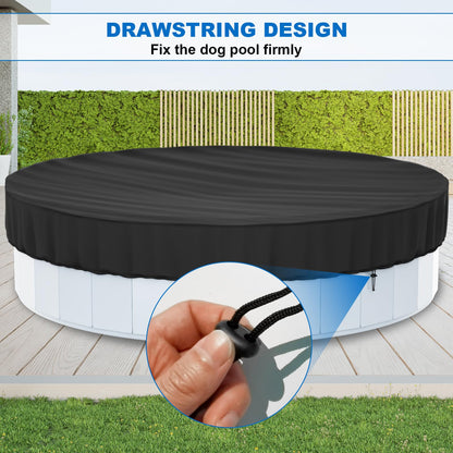 63" Foldable Dog Pool Cover, Round Swimming Pool Cover for Pets Kids Bath Tub, Inflatable Pool,Anti-UV Dustproof Waterproof Pool Safety Cover，Outdoor Inflatable Paddling Cover