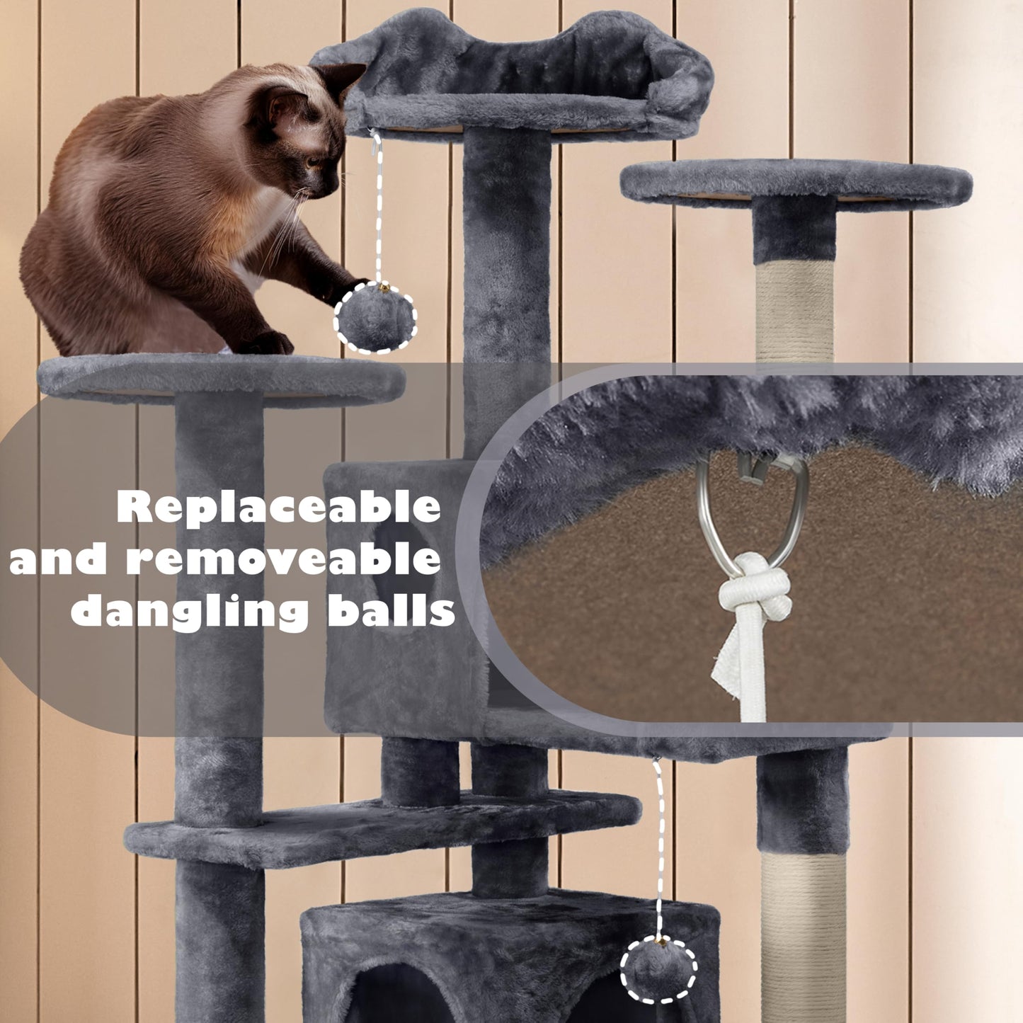 Yaheetech 54in Cat Tree Tower Condo Furniture Scratch Post for Kittens Pet House Play