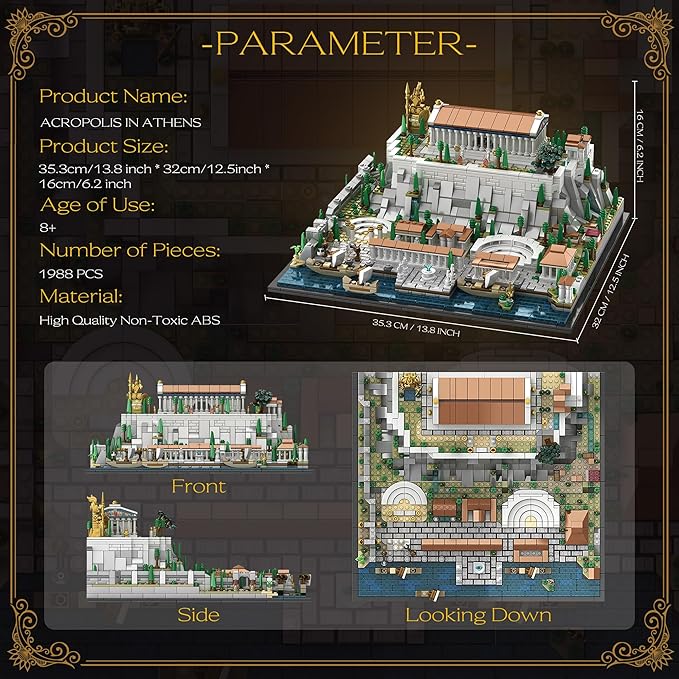 Architecture Acropolis Castle Famous Landmark Architecture Athenian Acropolis Building Block Sets Collectible Exhibition Model for Children and Adults