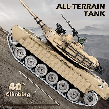 1:18 RC Tank That Shoot BBS 2.4G Metal M1A2 Abrams Remote Control Tank Model Toys Army Toy with Smoke Lights Sound and RecoilMilitary RC Vehicle for Adults and Kids 6+ Year Old