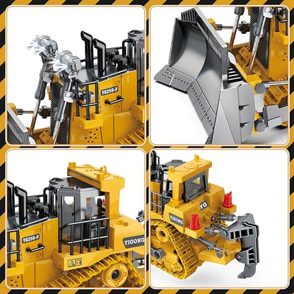 Rc Bulldozer Toys for BoysConstruction Remote Control Bulldozer with Metal bulldozing Shovel Lights/Sounds for Kids Boys