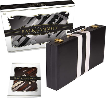 Premium Backgammon 11 Inches Small Black - Backgammon Sets for Adults and Kids - Leatherette Back Gammon Board Game Set - Travel Backgammon Set Board Encased with Accessories