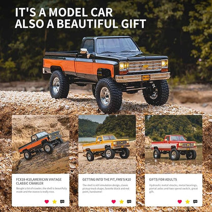 FCX18 FMS 1/18 Chevrolet K10 RC Truck Officially Licensed 4WD RC Crawler 2 Speeds Switch with LED Lights Off-Road RC Model for Adults (Red)