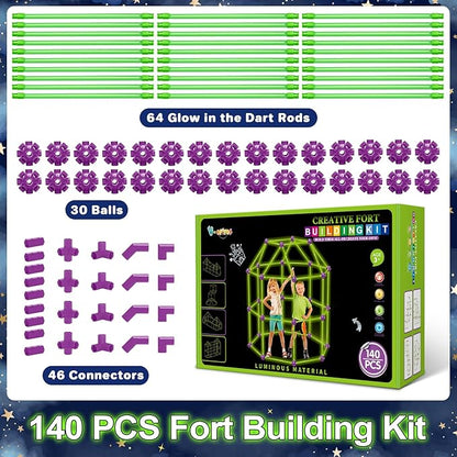 V-Opitos 140 Pack Glow in The Dart Fort Building Kits for Kids Age 4 5 6 7 8+ Years Old STEM Building Toys for DIY Castles Tunnels Ideal Christmas Birthday Gifts for Boys &amp Girls