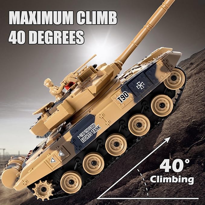 1/24 RC Battle Tank Set Remote Control Chinese Type 99 and Russian T90 Army Toy That Shoots for Kids and Adults 2.4G RC Vehicle Model Tank 6+ Year Old with Sound Smoke and Lights
