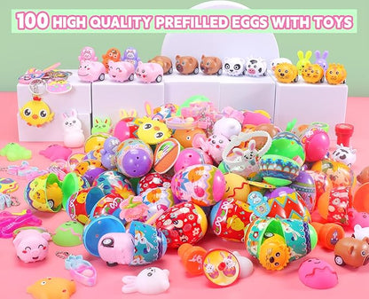 100PCS Unique &amp Colorful Prefilled Easter Eggs with Novelty Toys Filling Treats Easter Eggs Hunt Basket Stuffers Fillers Theme Party Favor Classroom Prize
