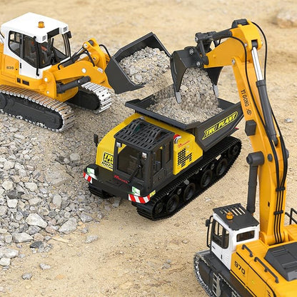 Pro-Grade Tracked Remote Control Dump Truck for Adult Metal Micro-Scale RC Construction Model with Gyro Straight-Line Assist Includes Portable Carry Case