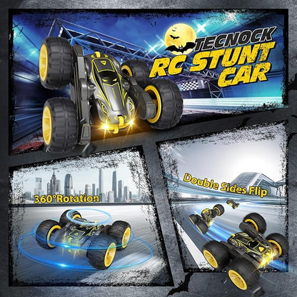 Tecnock Remote Control Car for Kids 2.4GHz RC Cars with USB-C Easy Charging 4WD Double Sided 360° Rotates and Flips RC Stunt Car Toys Gift for Boys and Girls Ages 6-8 8-12