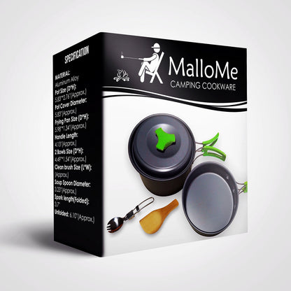 MalloMe Camping Cookware Mess Kit for Backpacking Gear – Camping Cooking Set - Camping's Pots and Pans Set - Backpacking Stove/Portable Stove Compatible - Camp Kitchen Equipment Accessories 1L Pot