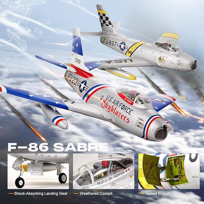 FMS Rc Planes for Adults Remote Control Airplane F-86 Skyblazer Blue RC Airplane 6CH 80mm Hobby Rc Airplanes PNP (No Radio Battery Charger)