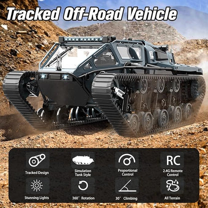 Mostop RC Tank Car 1:16 Scale 2.4Ghz Remote Control Crawler High Speed Tank Off-Road RC Tracked Vehicles 360°Rotating Drifting Car with 2 Batteries Military Truck for Kids Adults Gray